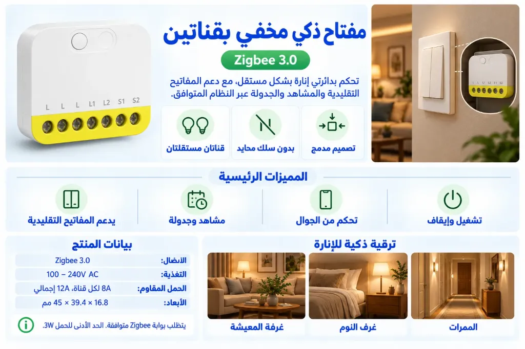 [ZBGS-L] مفتاح كهربائي مزدوج صغير للتحكم في الإضاءة